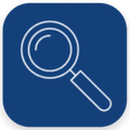 High-speed integration icon blue magnifying glass