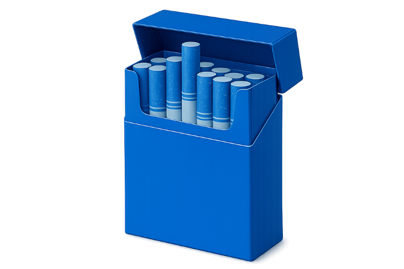 Industrial machinery for Tobacco industry packet of cigarettes blue mono chrome image