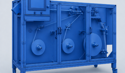 Slitting machine spi blue illustration closed doors