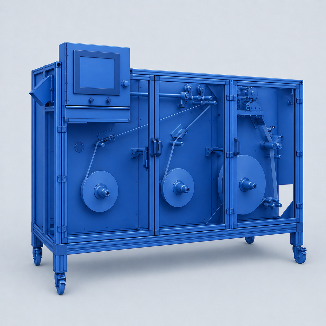 Slitting machine spi blue illustration closed doors